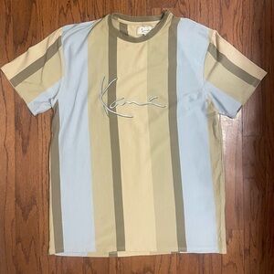 Karl Kani Multicolor Embroidered Big Logo  T-shirt striped blue green size XL